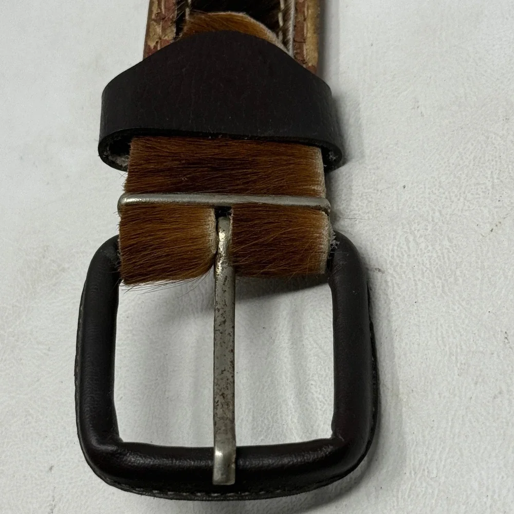 Handmade Vintage Hair on Hide Western Leather Belt New Old Stock Brown 48